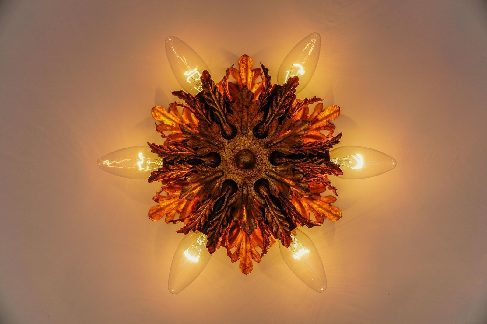 Florentine Ceiling Lamp By Banci Firenze In Gold, 1960s Italy photo vintage