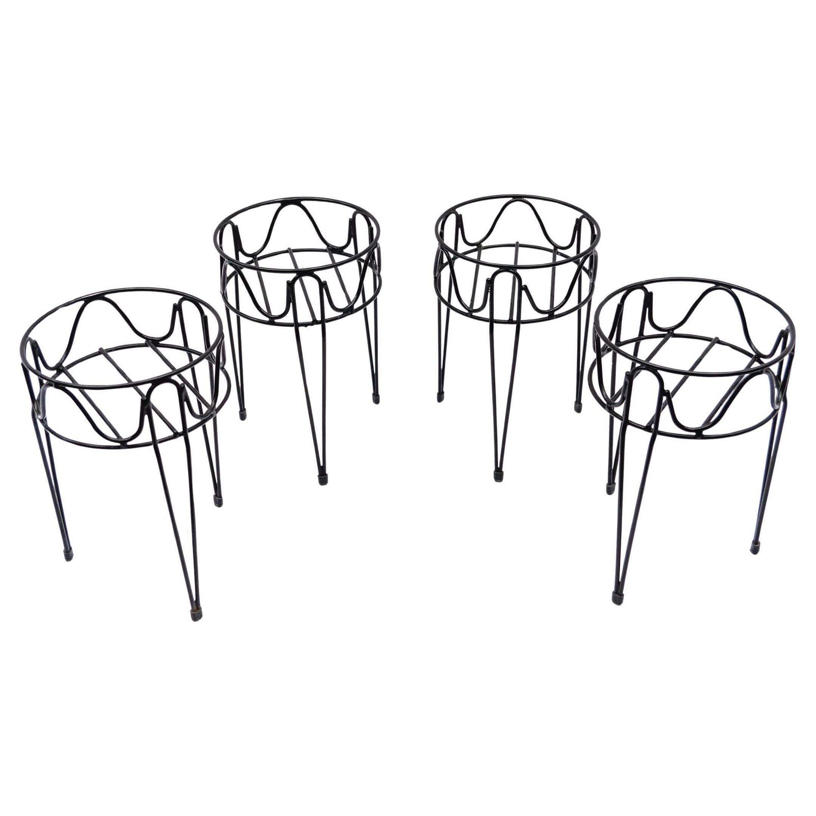 Set Of Four Mid Century Modern String Metal Flower Stands, 1950s Sweden
