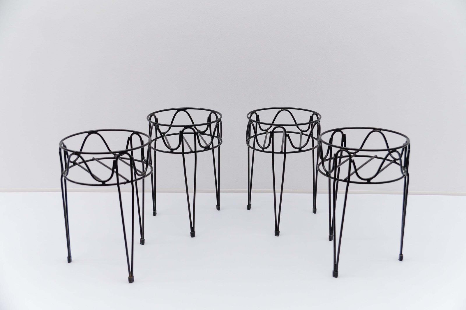 Set Of Four Mid Century Modern String Metal Flower Stands, 1950s Sweden photo furniture