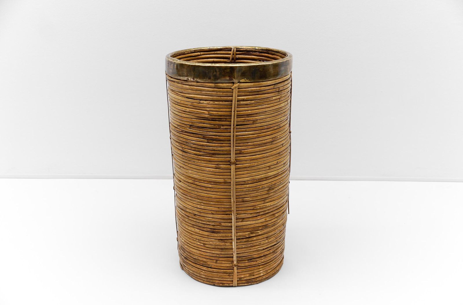 Lovely Rattan And Brass Umbrella Stand In Gebriella Crespi Style, 1960s Italy photo Home Decor