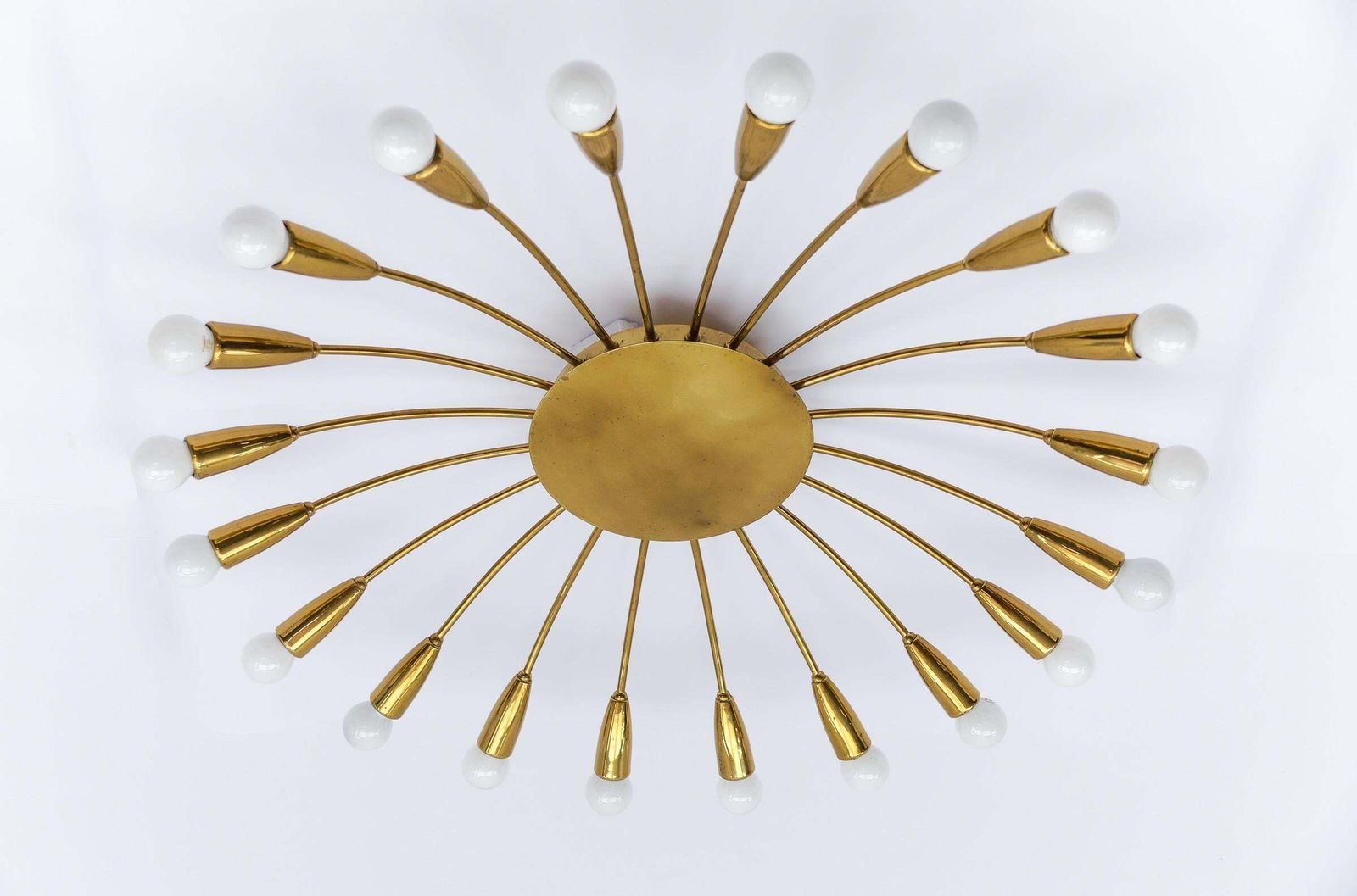 Large Mid Century Modern 20 Arm Brass Sputnik Lamp, Germany, 1950s photo Lighting