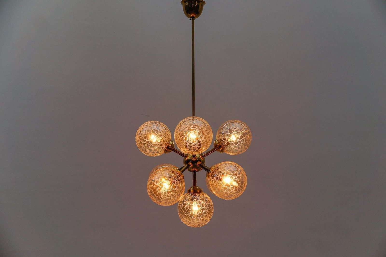 Mid Century Modern Ceiling Lamp With 9 Amber Glasses, 1960s Italy photo 1548.0