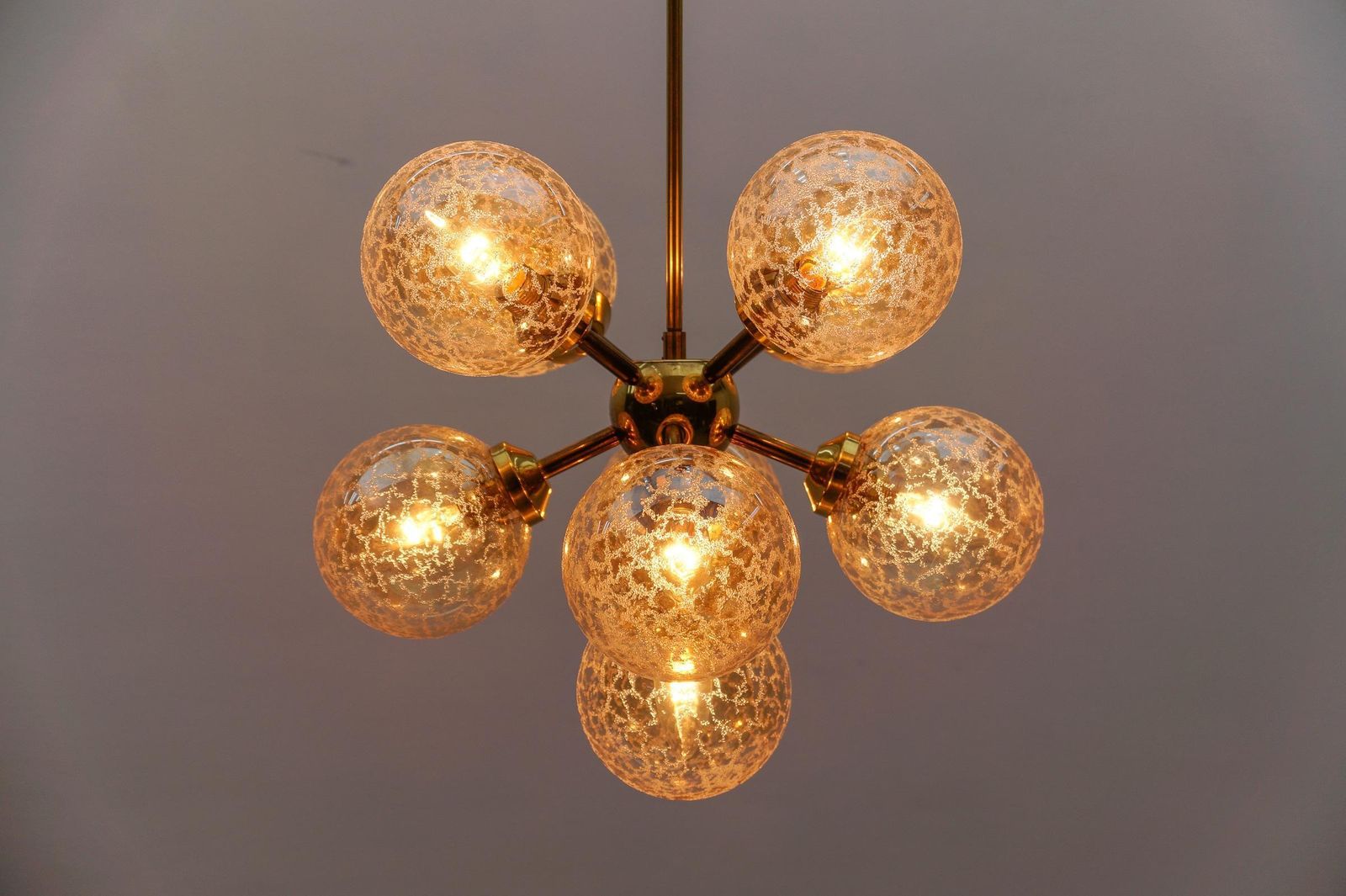 Lighting Mid Century Modern Ceiling Lamp With 9 Amber Glasses, 1960s Italy photo