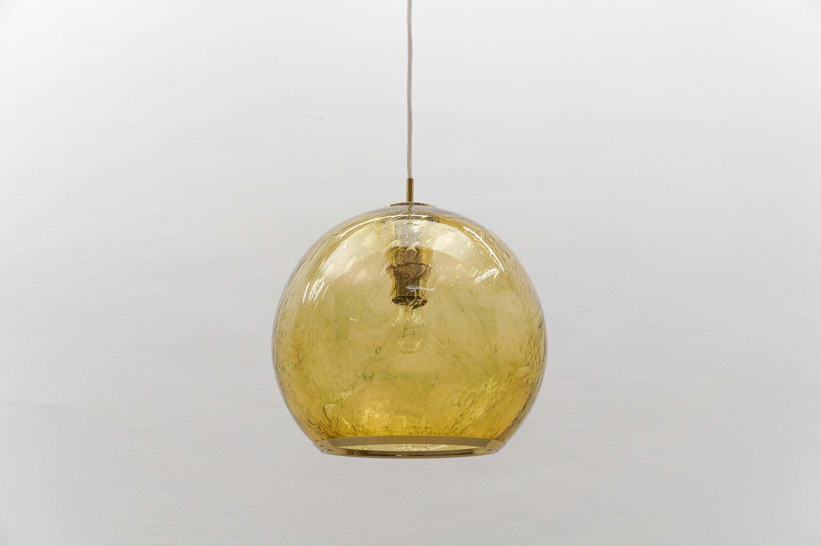 Lovely Yellow Glass Ball And Brass Pendant Lamp By Doria,   1960s Germany photo buy