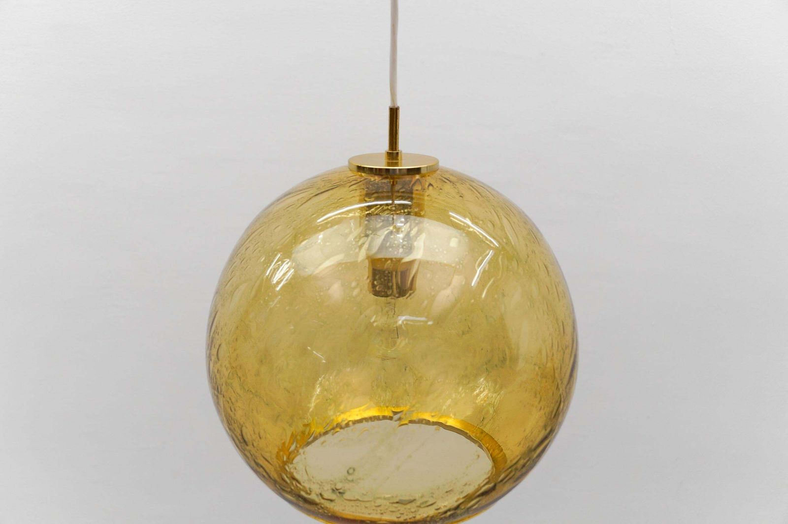 photo furniture Lovely Yellow Glass Ball And Brass Pendant Lamp By Doria,   1960s Germany