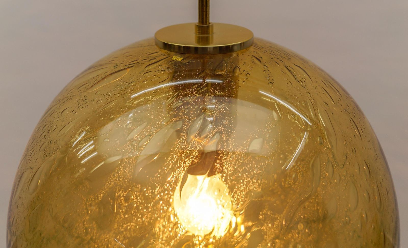 708.0 Lovely Yellow Glass Ball And Brass Pendant Lamp By Doria,   1960s Germany photo