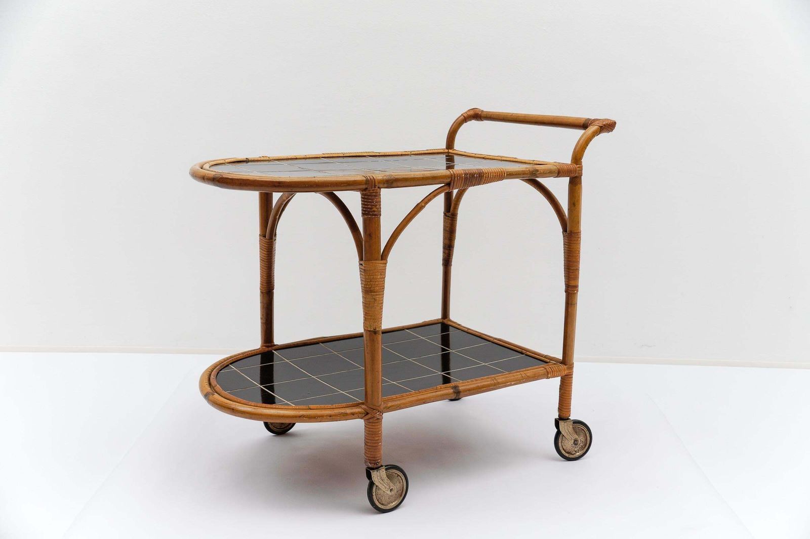Bamboo And Rattan Bar Cart Serving Trolley, 1950s Italy photo Furniture