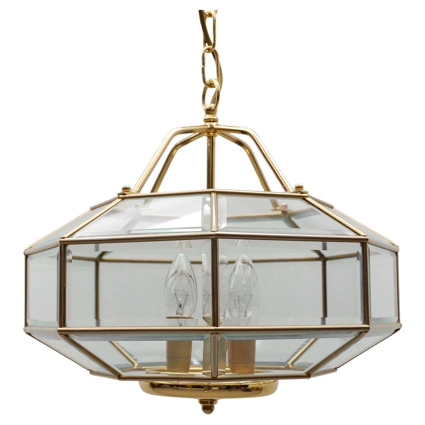 Lovely Elegant Cut Glass Pendant Lamp, Italy 1960s