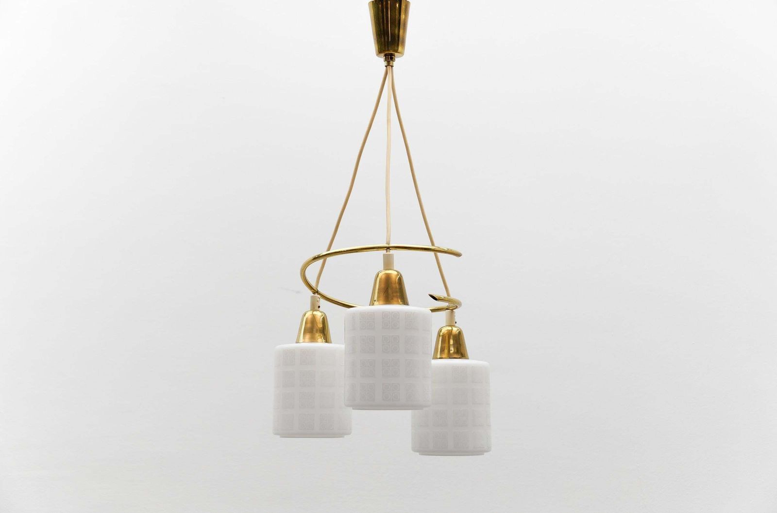 Mid Century Modern Brass And Opal Glass Pendant Lamp, 1950s photo for sale