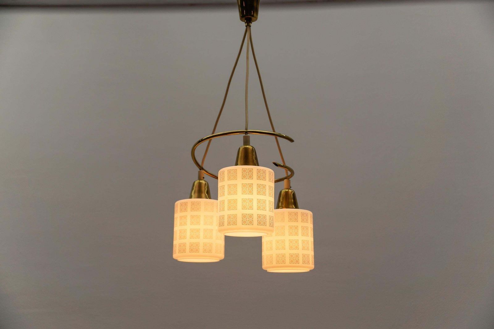 photo furniture Mid Century Modern Brass And Opal Glass Pendant Lamp, 1950s