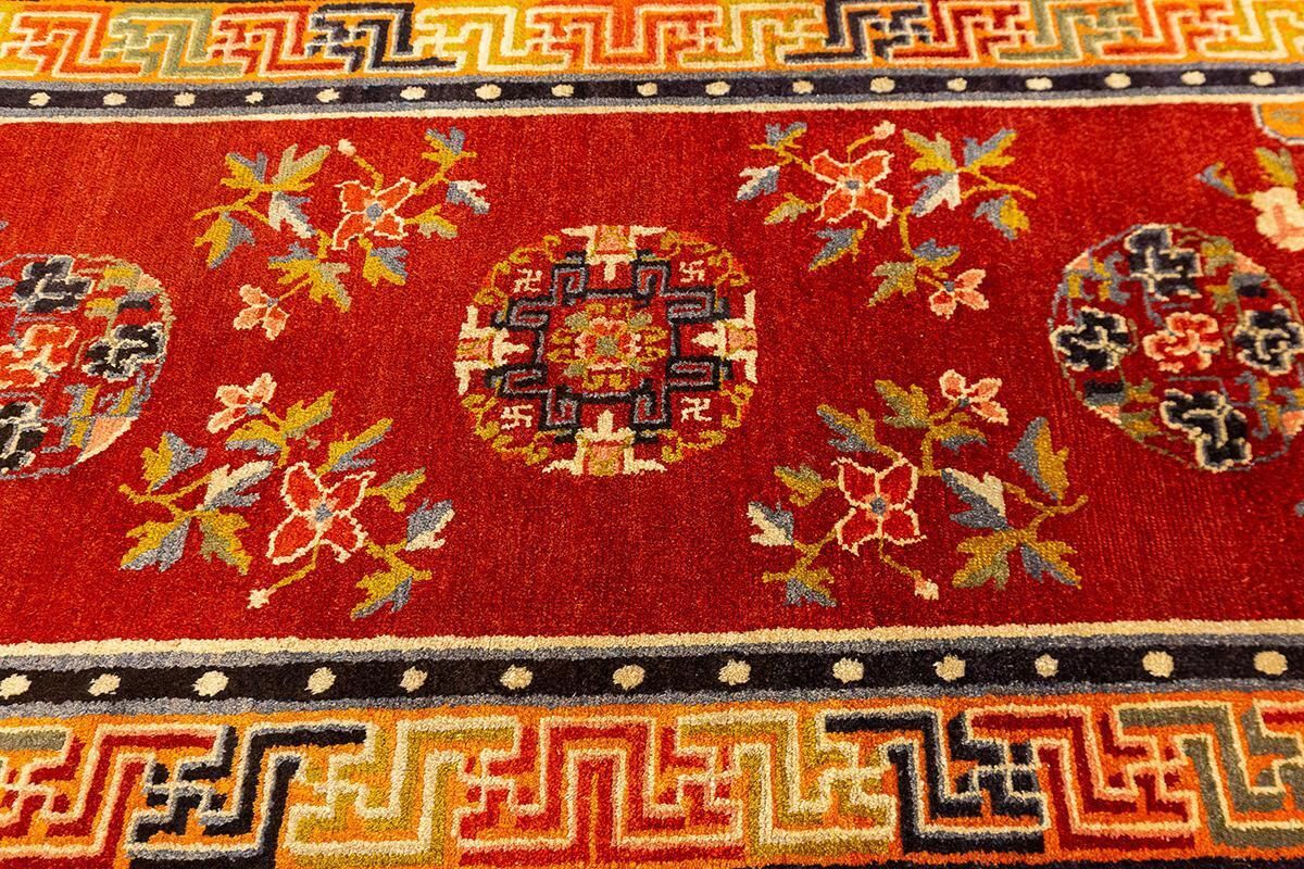 Tibetan Rug Red Field Spiritual Symbolism photo for sale