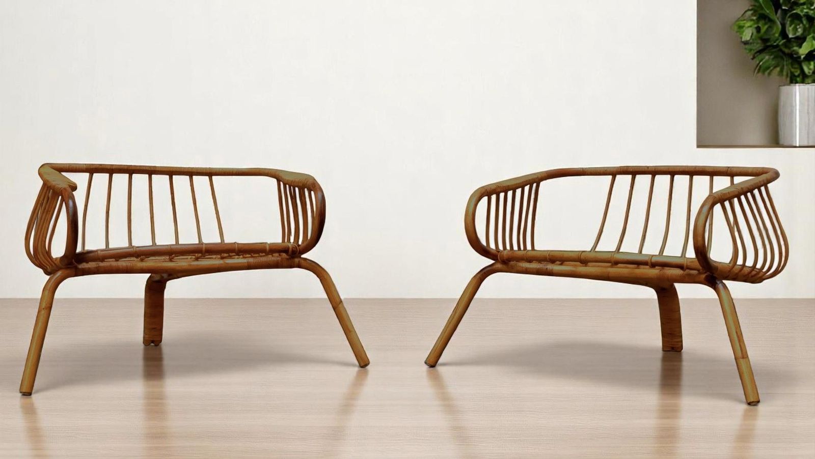 Pair Of Wide Bamboo And Rattan Armchairs, Italy 1960s photo buy