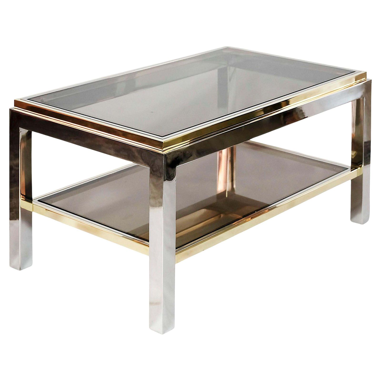 Mid Century Brass, Chrome And Glass Side Table Signed Jean Charles