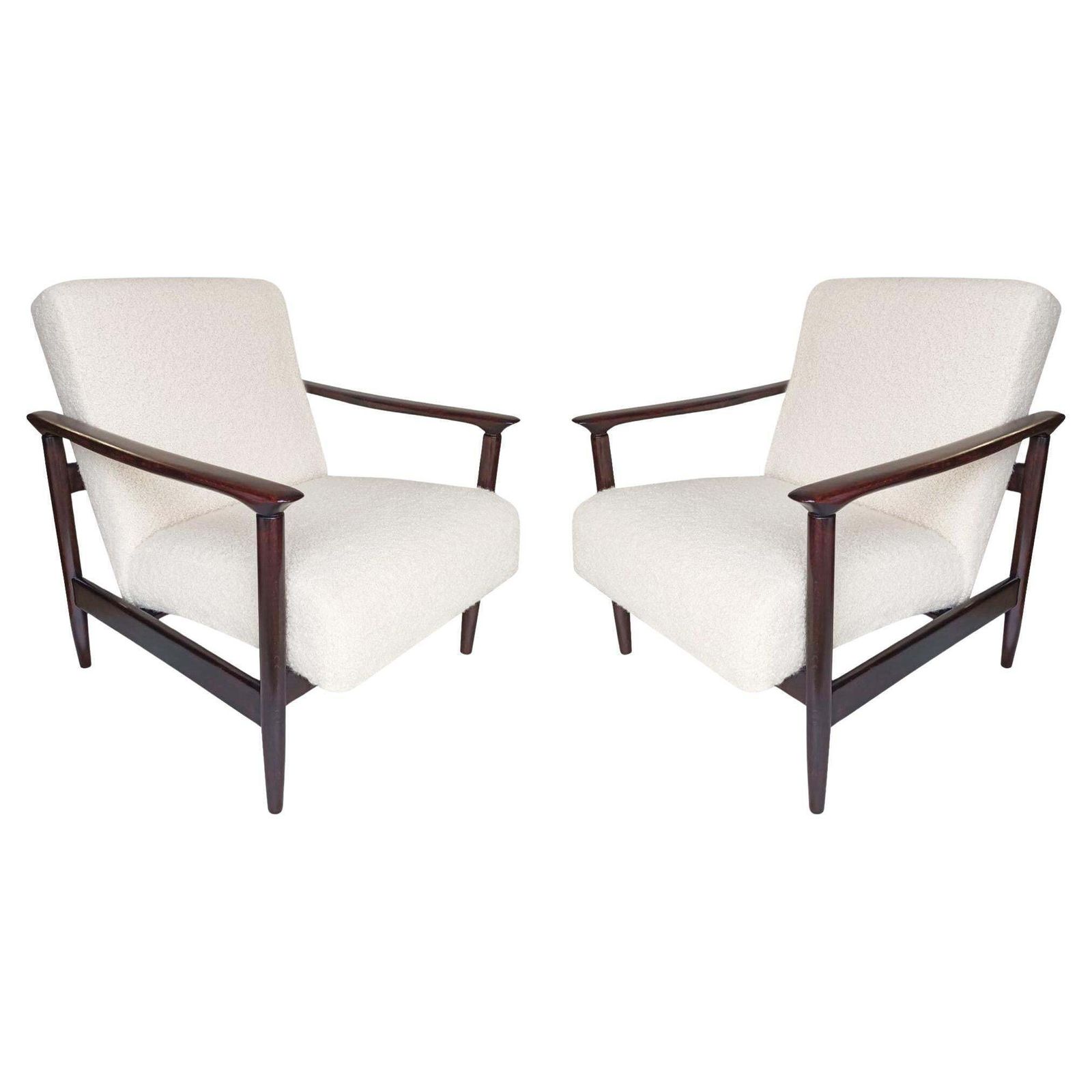 Paar Mid Century Witte Bouclé Fauteuils, Gfm 142, Edmund Homa, Europa, Jaren 1960