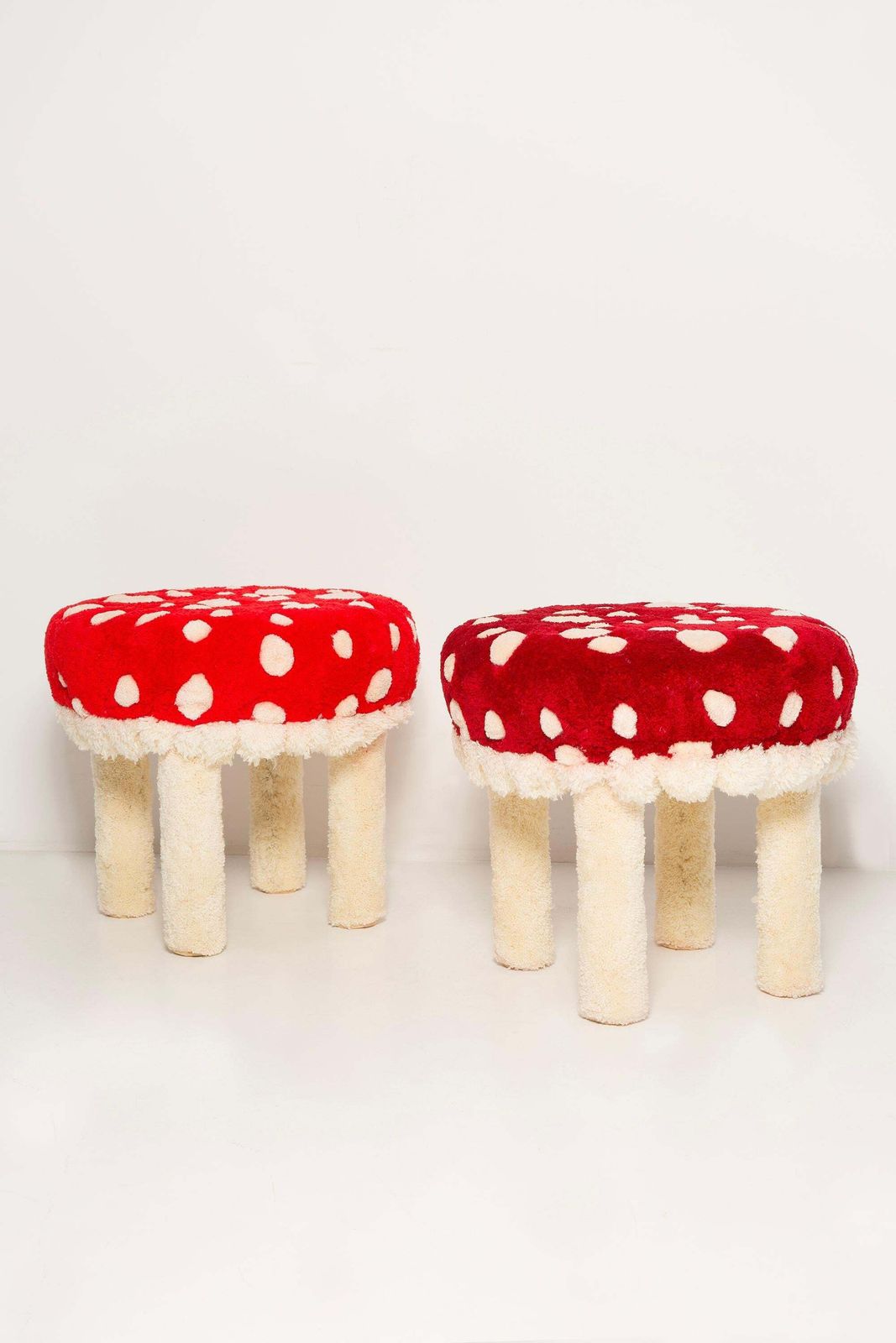 Set Of Two Mid Century Hand Tufting Mushroom Wool Stools, Europe, 1960s photo for sale