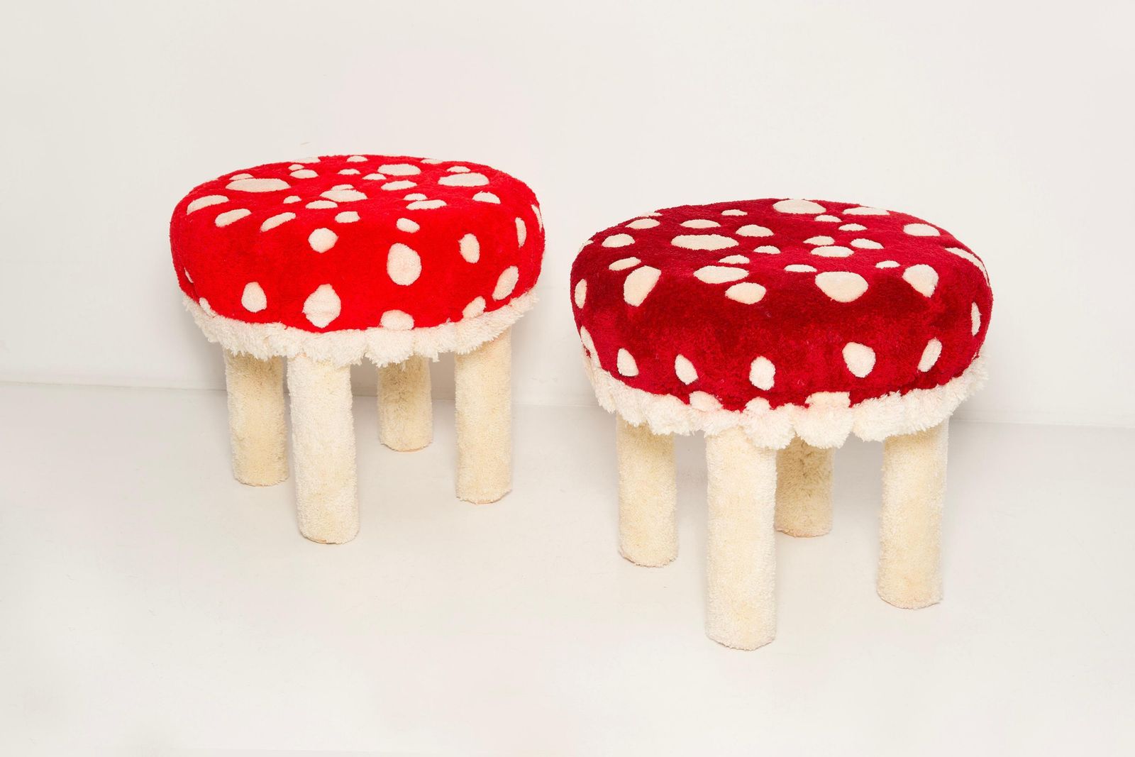 Set Of Two Mid Century Hand Tufting Mushroom Wool Stools, Europe, 1960s photo 2080.0