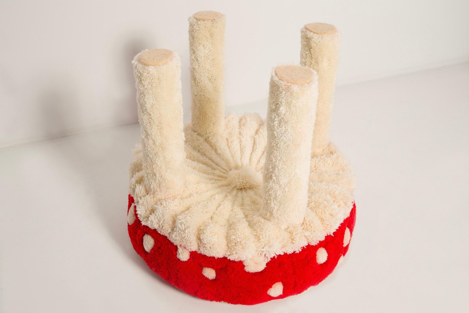 photo vinterior Set Of Two Mid Century Hand Tufting Mushroom Wool Stools, Europe, 1960s