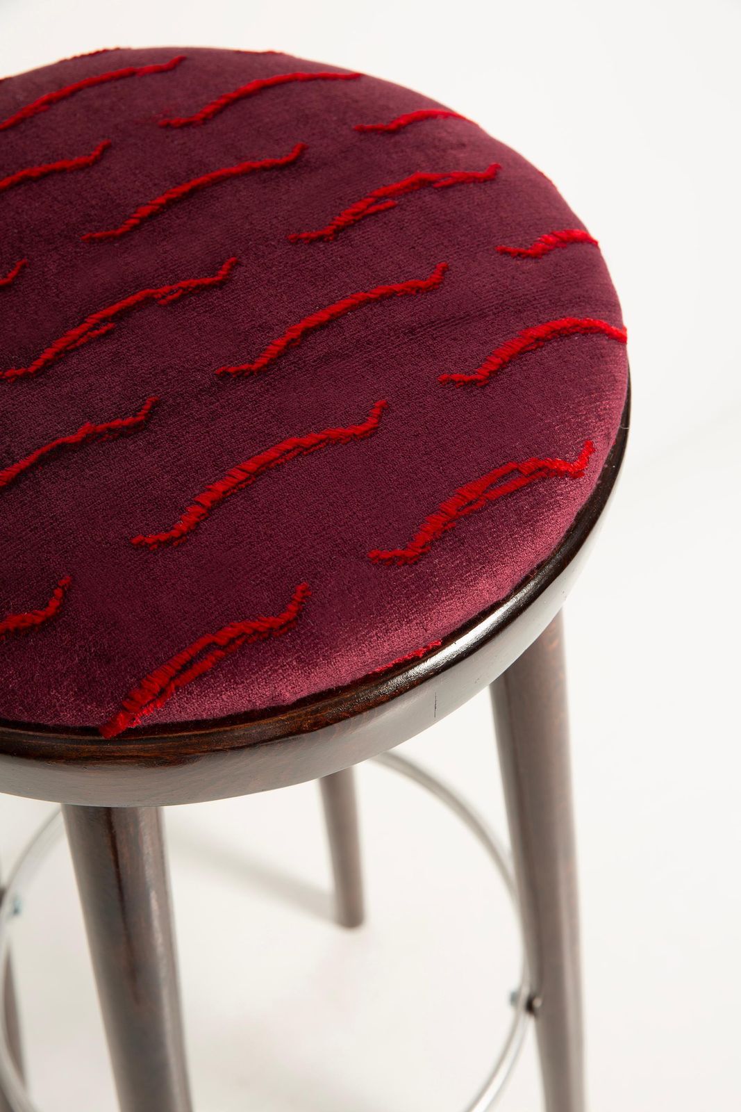 Three Mid Century Bar Stools Velvet Nouvelles Vagues By Dedar, Europe, 1960s photo vinterior