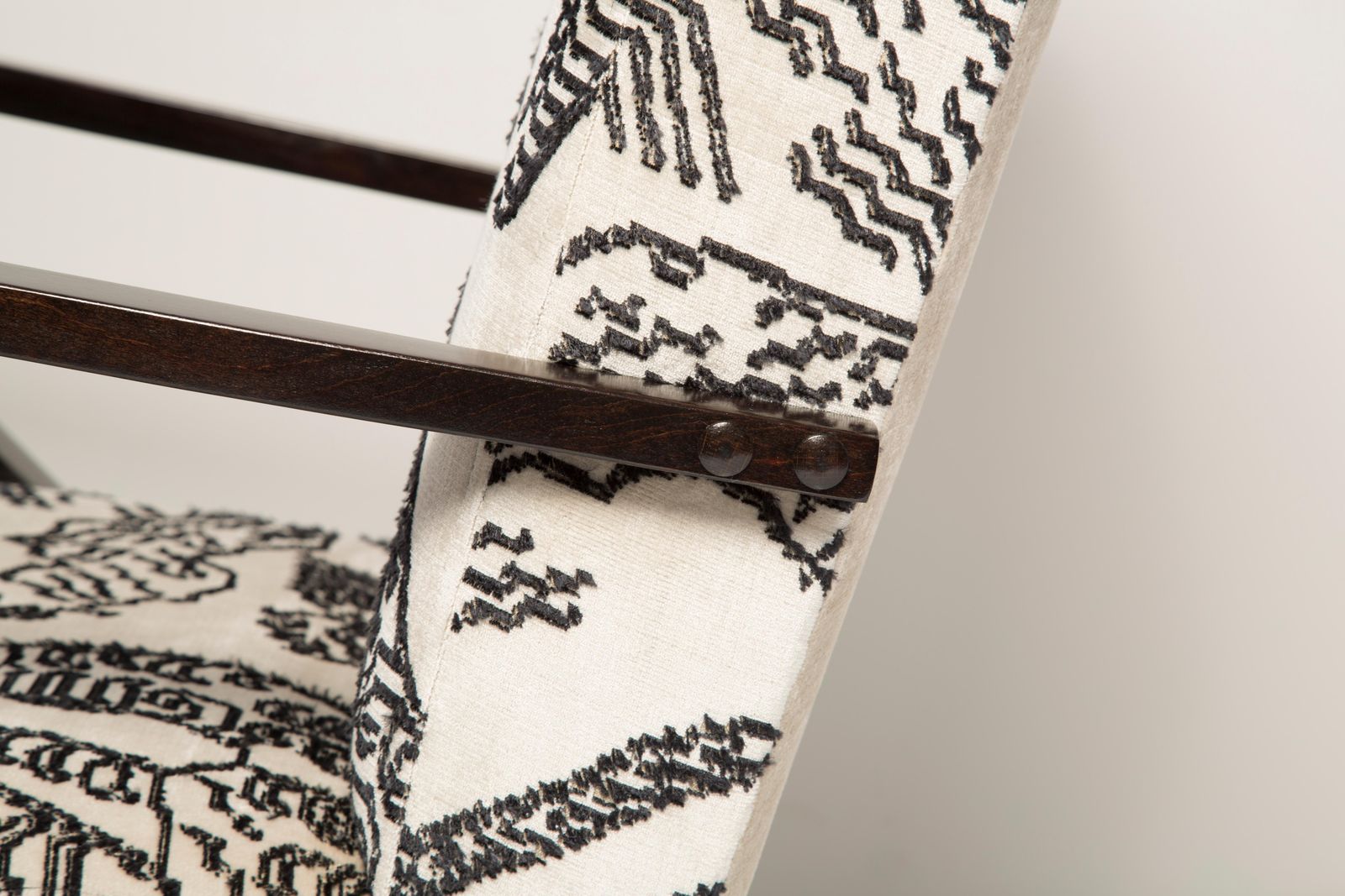 photo buy Two Mid Century Zet Armchairs, Tiger Mountain Jacquard By Dedar, 1970s, Europe