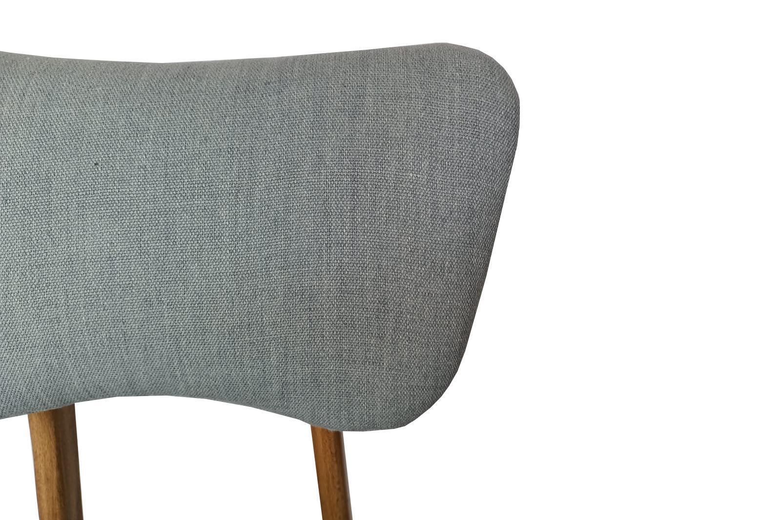 Six Midcentury Butterfly Chairs, Blue Pierre Frey Linen, Oak Wood, Europe, 1960s photo vinterior