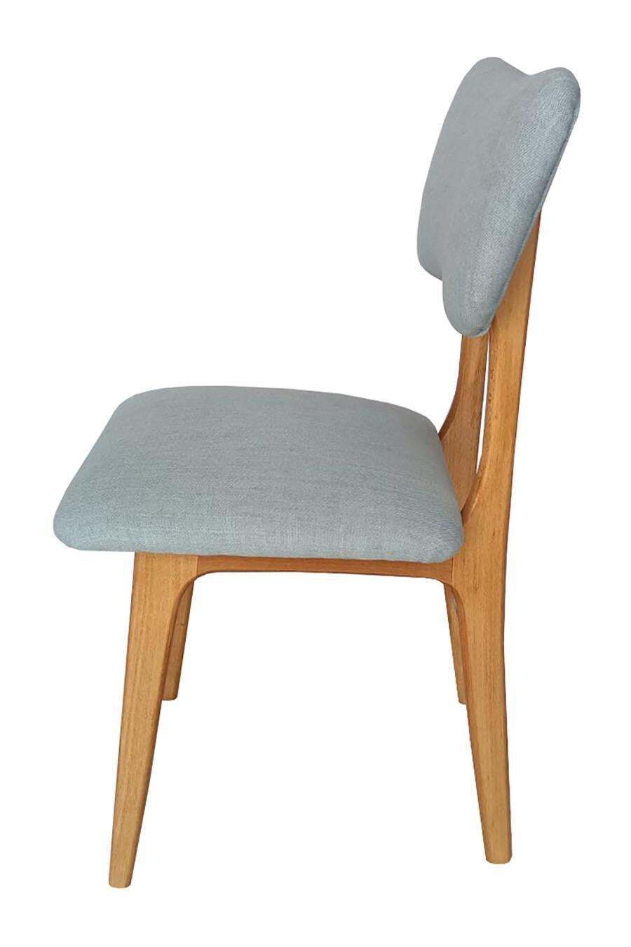 photo furniture Six Midcentury Butterfly Chairs, Blue Pierre Frey Linen, Oak Wood, Europe, 1960s