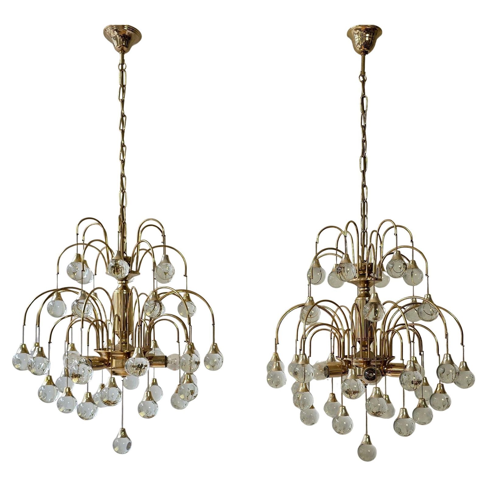 Italian Brass And Glass Drop Chandelier, Hollywood Regency Style – Circa 1970