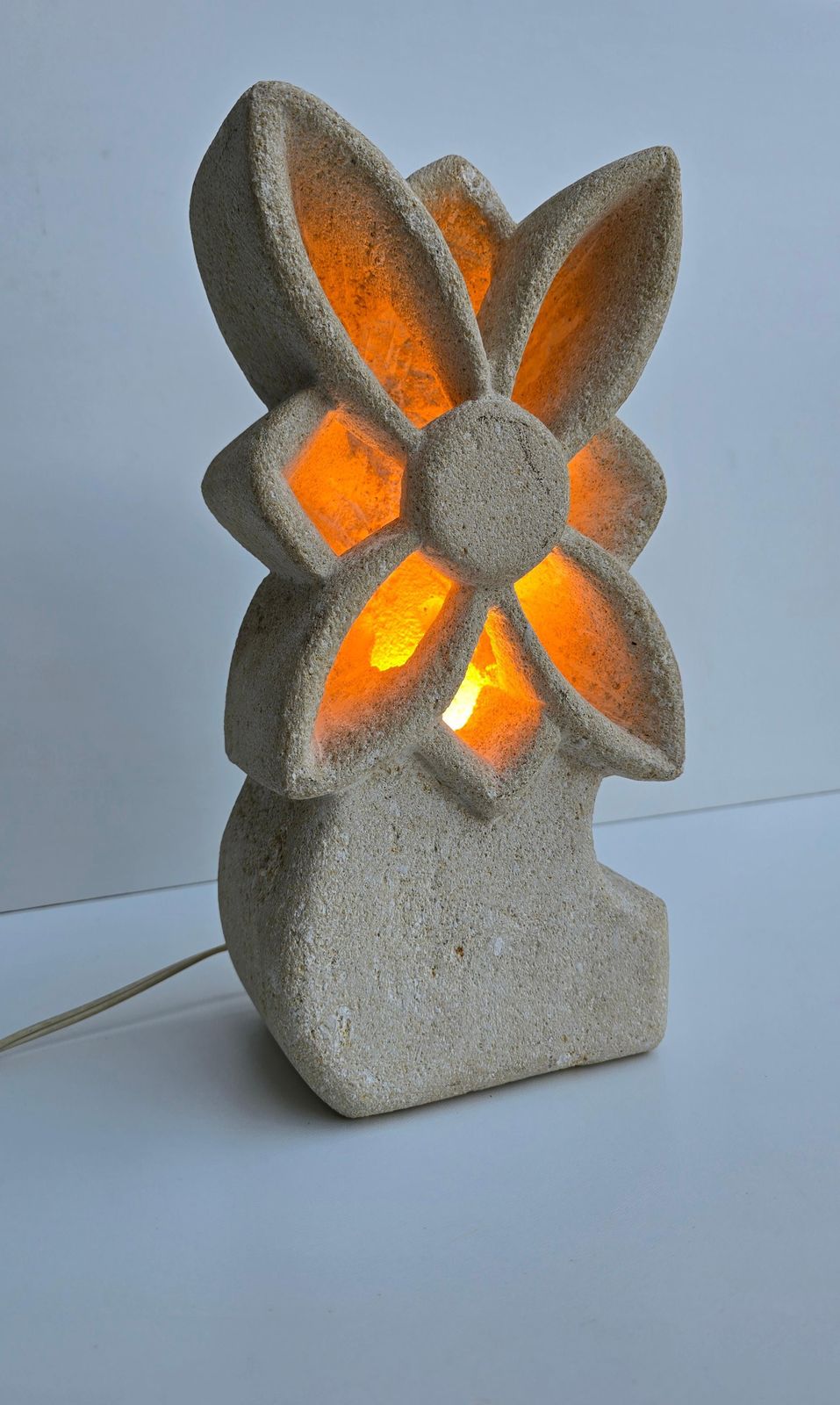 Brutalist Limestone Flower Lamp, France, 1970s — In The Style Of Albert Tormos photo 1308.0