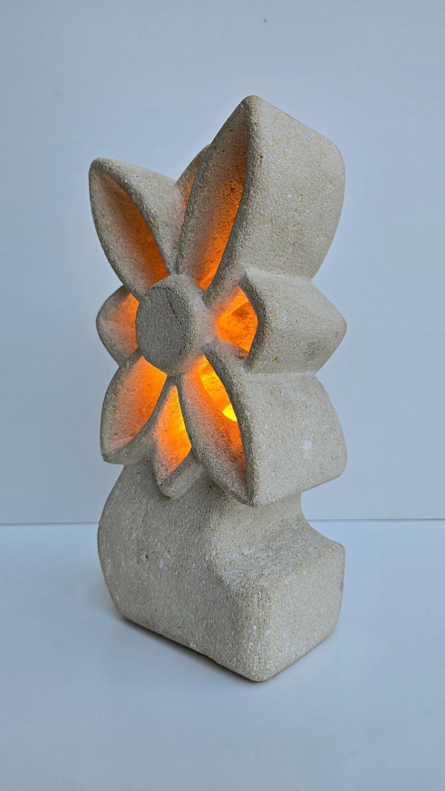Brutalist Limestone Flower Lamp, France, 1970s — In The Style Of Albert Tormos photo buy