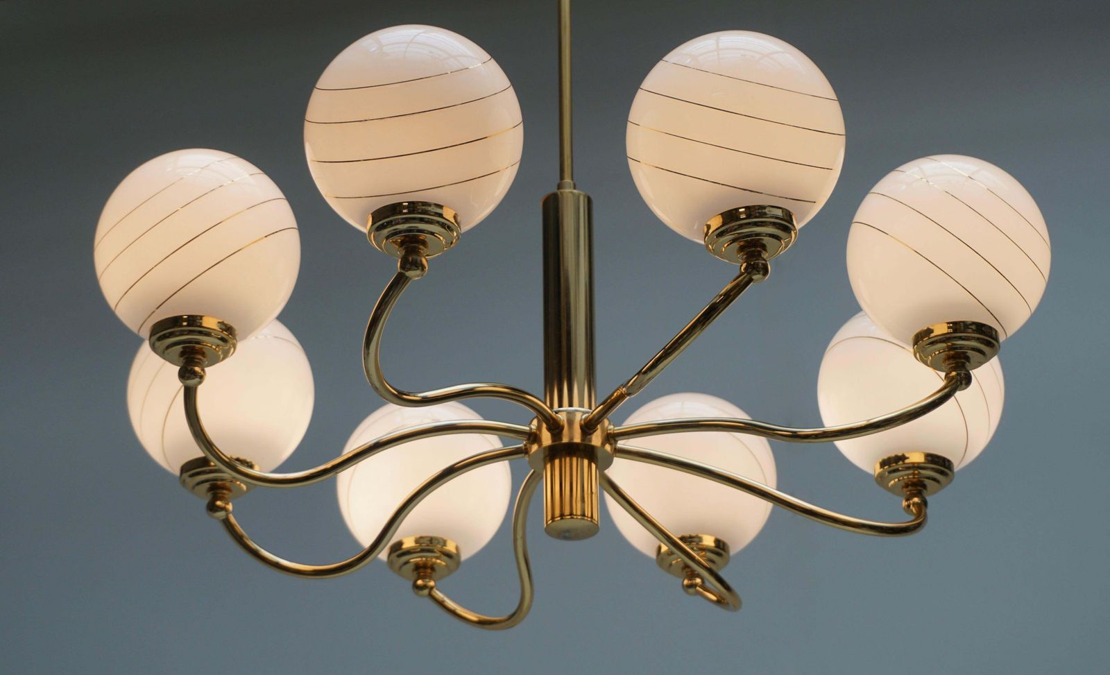 Two Elegant Italian Mid Century Brass And Glass Chandeliers, 1970s photo buy