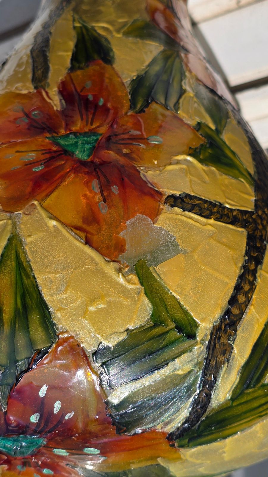 photo furniture Pair Of Hand Painted Floral Glass Table Lamps – Italy, Circa 1980