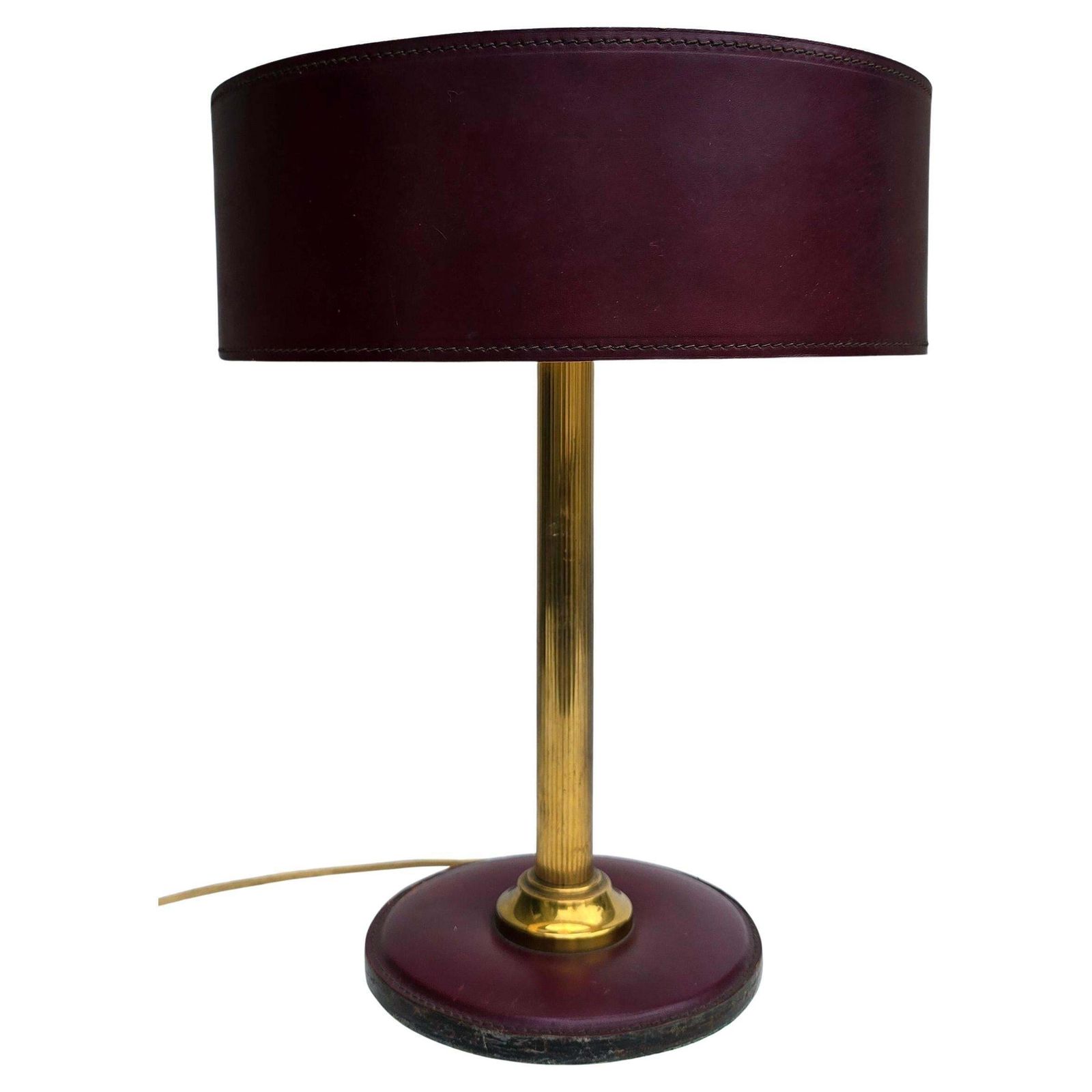 Mid Century French Brass And Leather Table Lamp 1950 Attr Jacques Adnet photo for sale