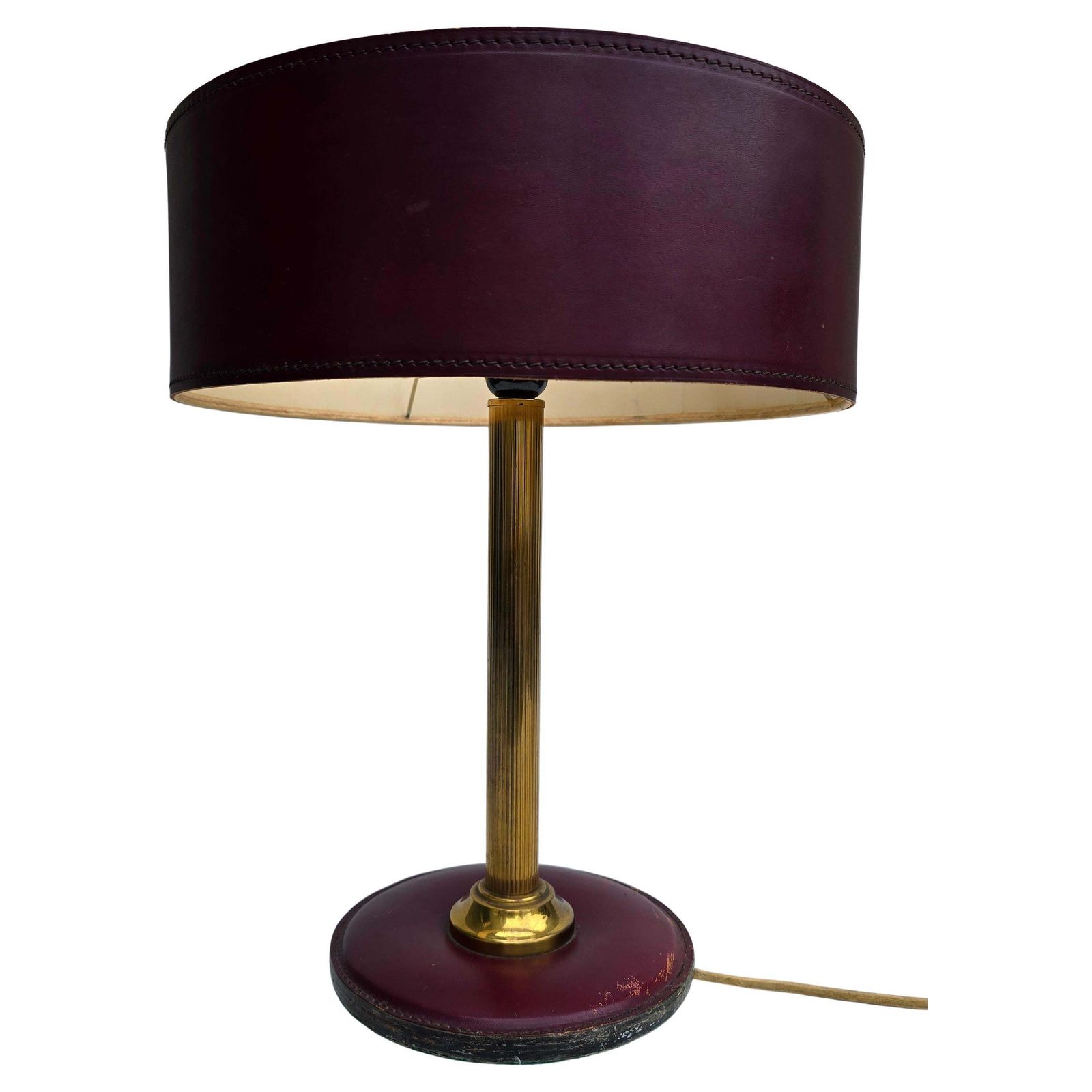 Mid Century French Brass And Leather Table Lamp 1950 Attr Jacques Adnet photo Lighting