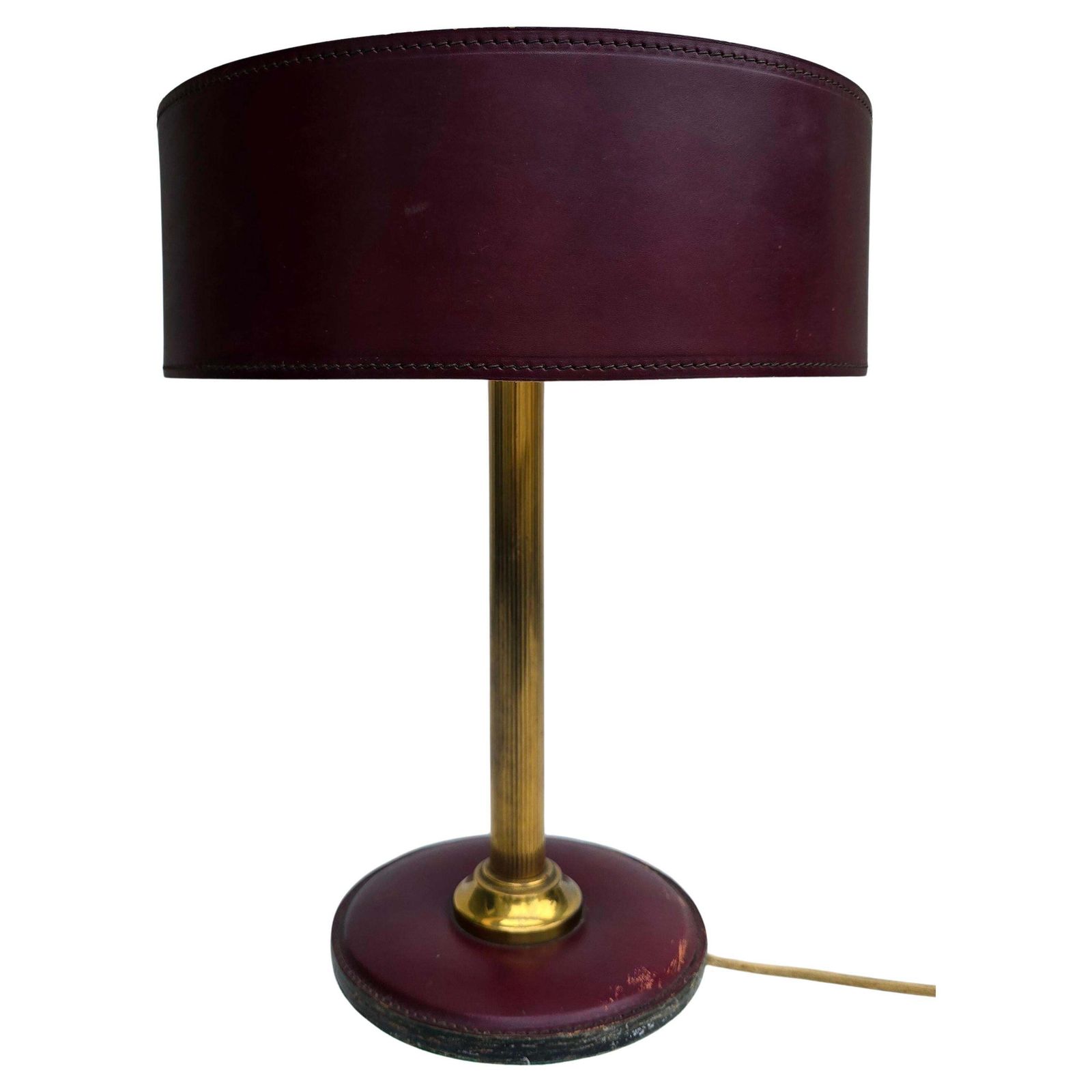 Mid Century French Brass And Leather Table Lamp 1950 Attr Jacques Adnet photo vinterior