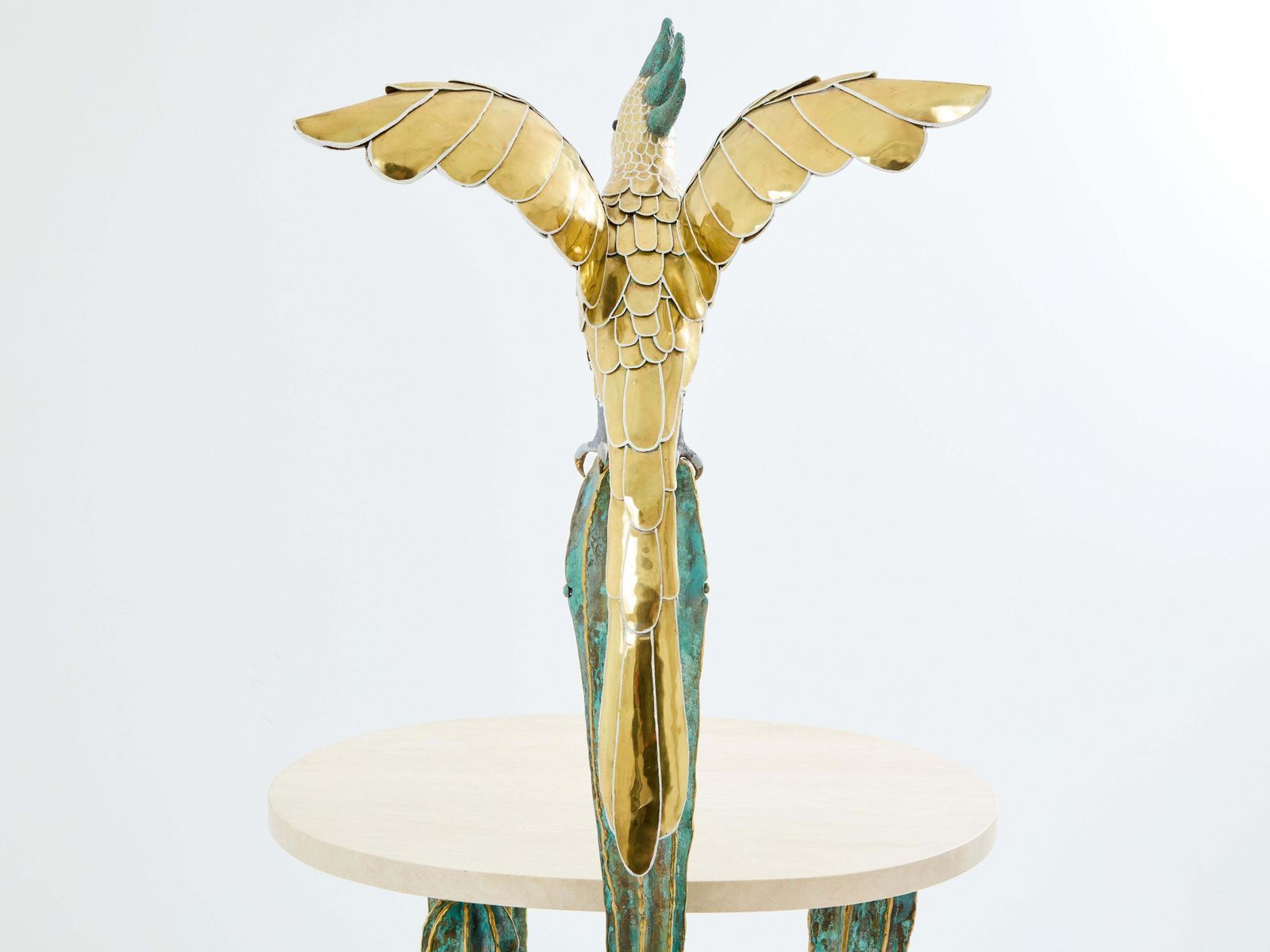 photo furniture Console Alain Chervet en laiton et bronze, cactus et perroquet, 1989