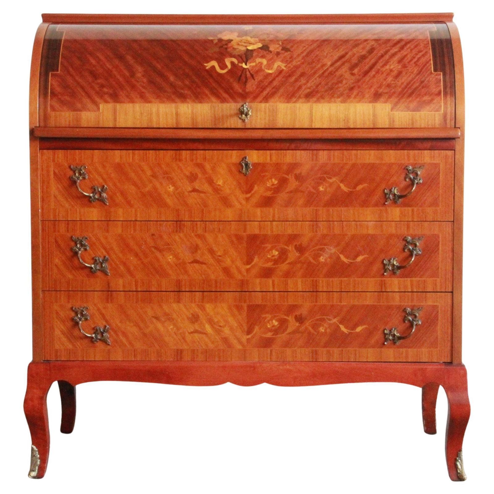 Danish Edmund Jørgensen Mid 20th Century Secretary Marquetry Cylinder Des