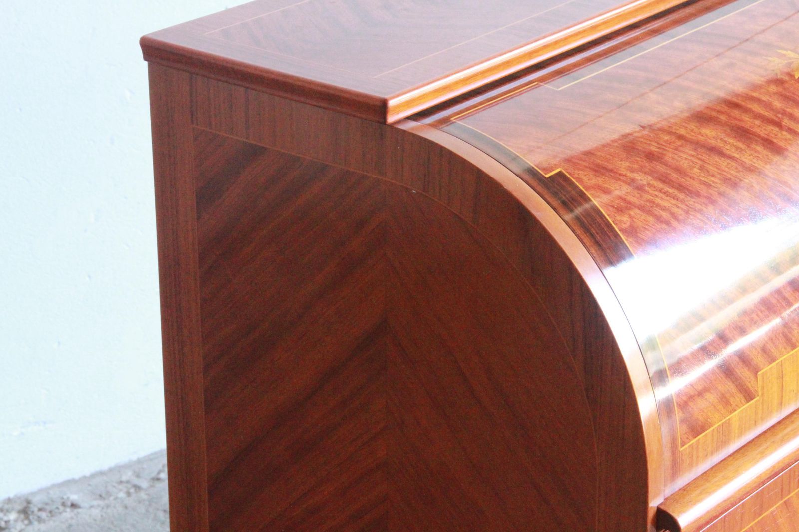 photo vintage Danish Edmund Jørgensen Mid 20th Century Secretary Marquetry Cylinder Des