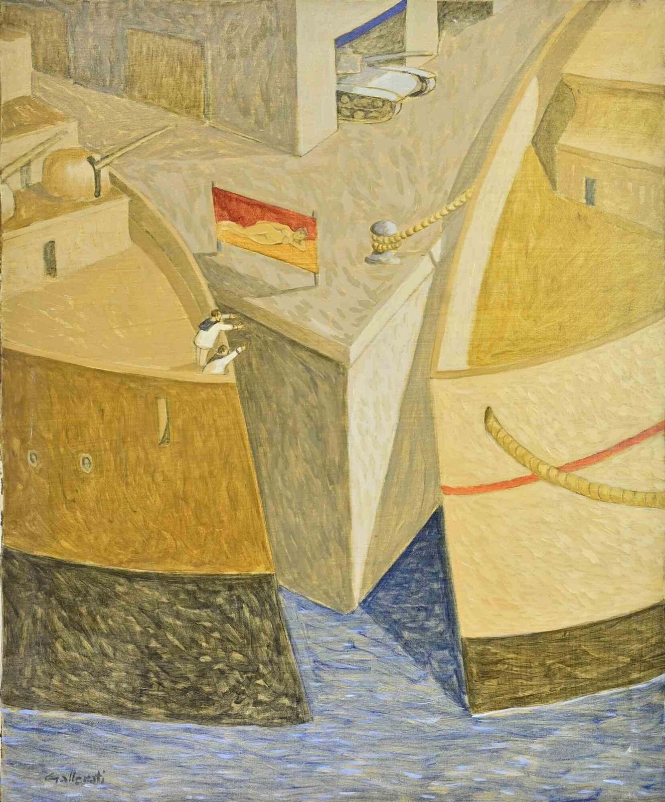 Alberto Galleratitwo Ships, Two Sailors   Paint By Alberto Gallerati   1970s1970s