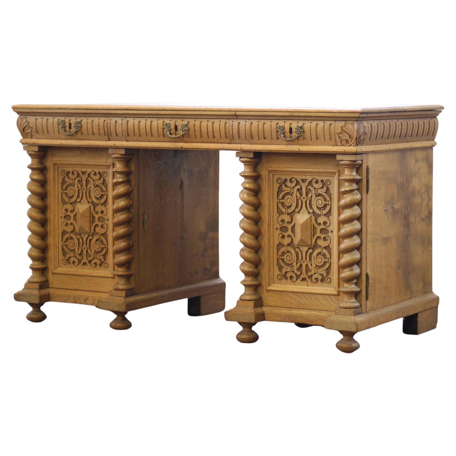 Handcrafted 1960s Danish Oak Desk, Deep Patina, Sculptural Mid Century Design