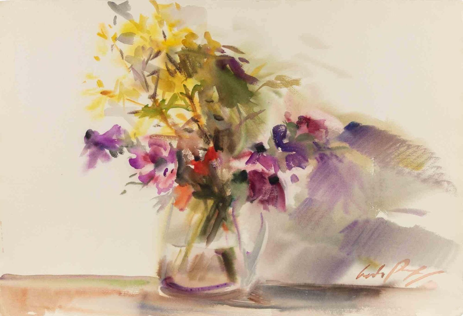 Carlo Ravagnanvase Of Flowers   Drawing By Carlo Ravagnan   19711971
