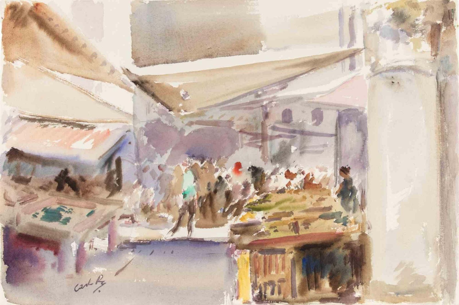 Carlo Ravagnanmarket In Paris   Drawing By Carlo Ravagnan   1970s1970s