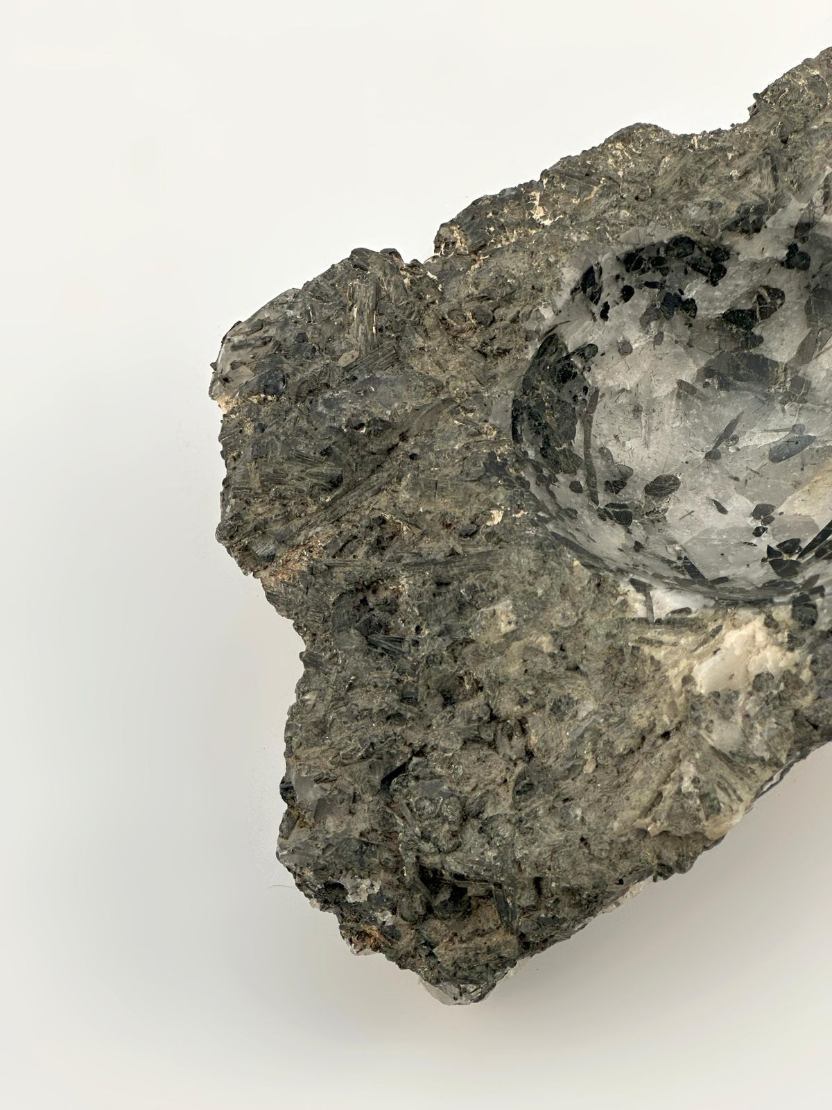 Raw Quartz Crystal Bowl With Black Tourmaline Inclusions, Brazil photo Home Decor