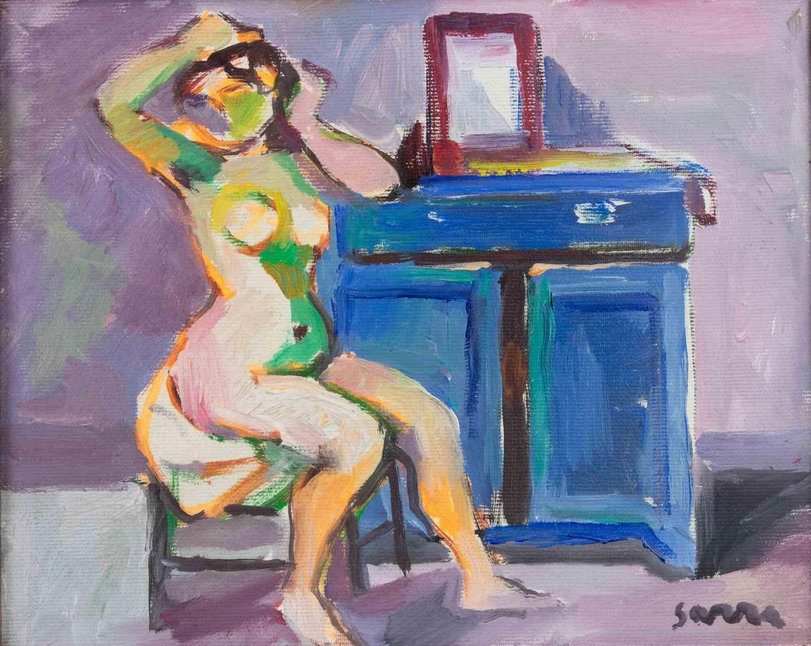 Manlio Sarranude Of Woman   Paint By Manlio Sarra   Mid 20th Centurymid 20th Century