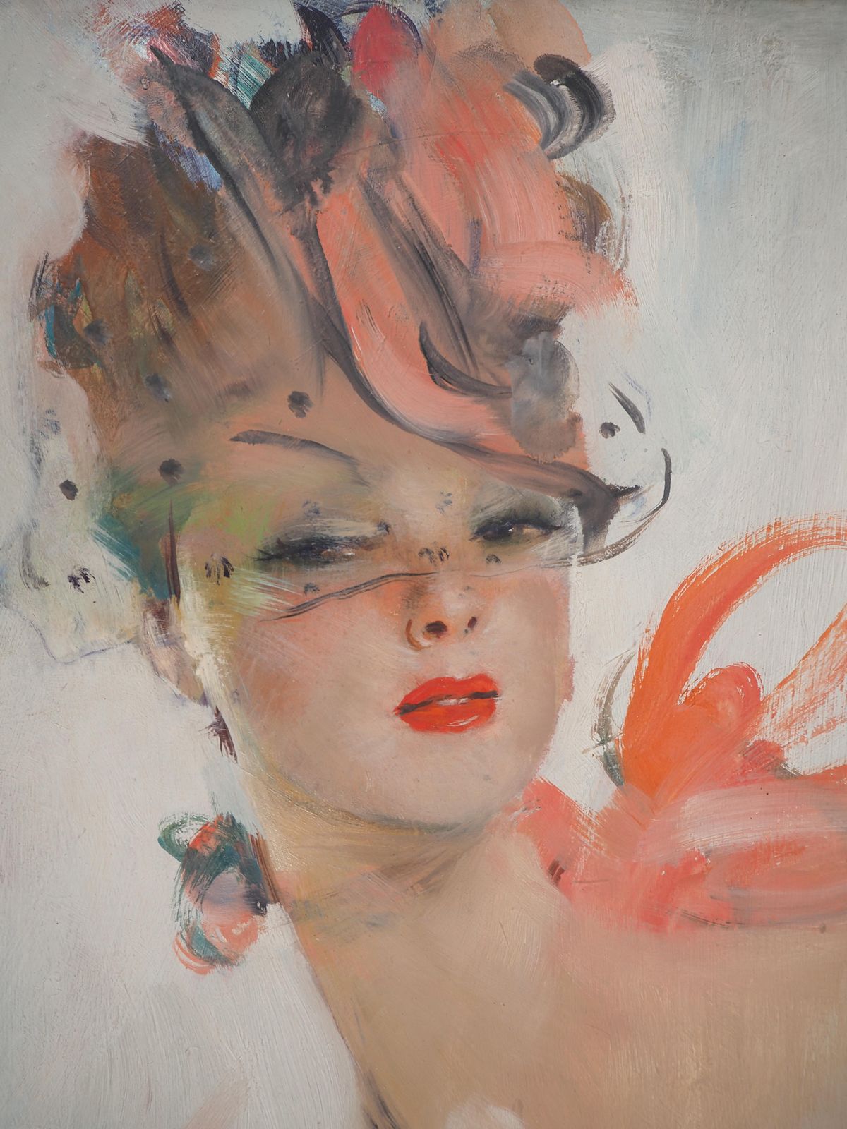 Jean Gabriel Domergueyoung Woman With Pink Ribbon And Hat   Original Oil Painting, Handsigned photo 5309.0