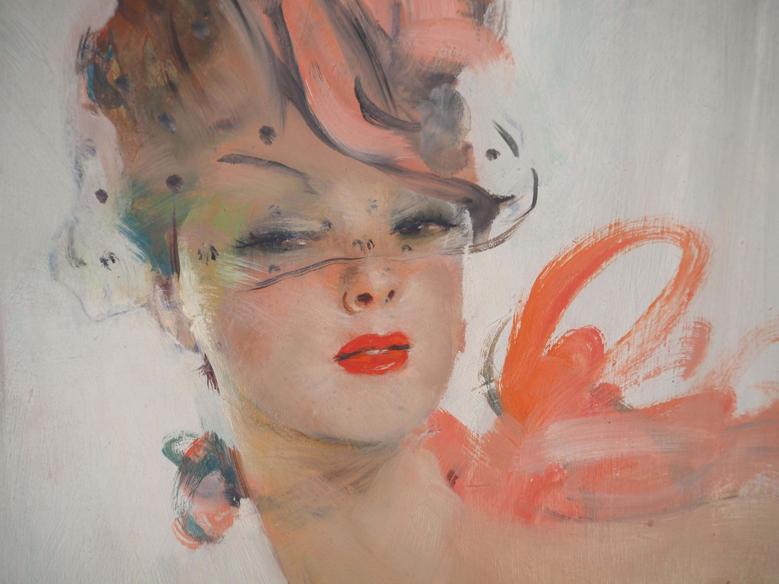Jean Gabriel Domergueyoung Woman With Pink Ribbon And Hat   Original Oil Painting, Handsigned photo buy