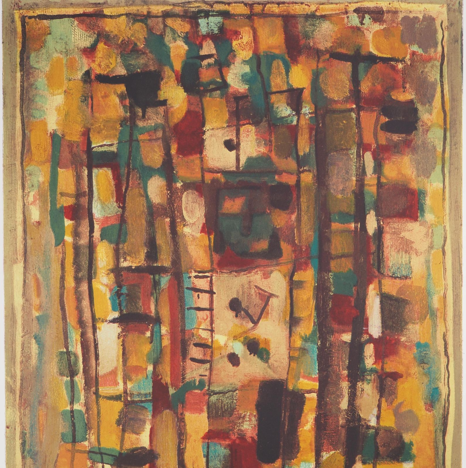 Roger Bissièreabstract Composition In Yellow   Lithograph, Mourlot1972 photo Art