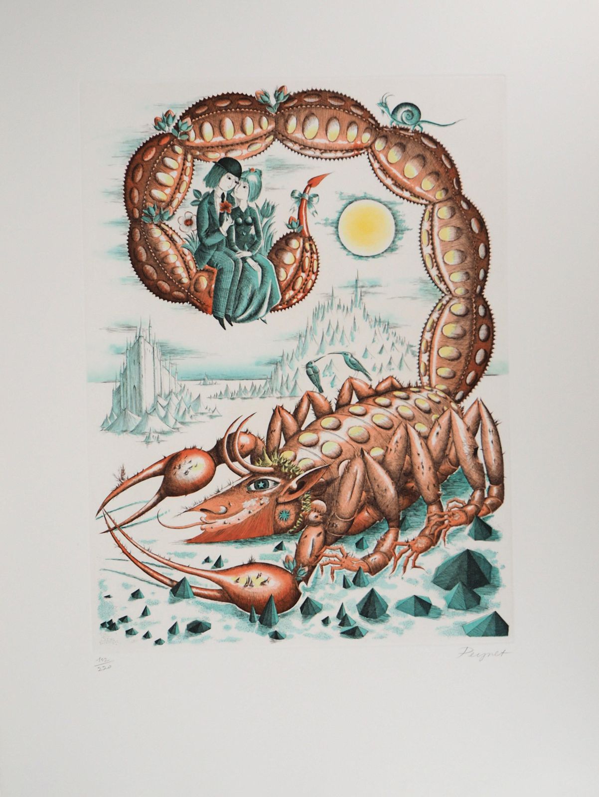 Raymond Peynetastrology   Zodiac : Scorpions   Original Etching Handsigned In Pencil, 19791979