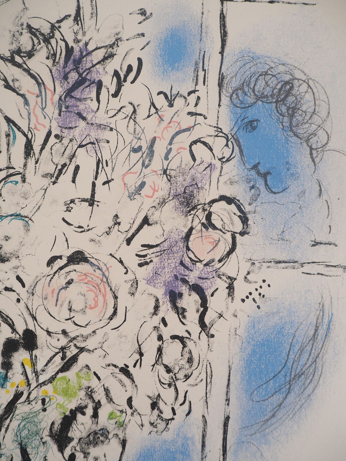 Marc Chagallgift Of Flowers & Eiffel Tower   Original Lithograph, Handsigned (Mourlot #417)1964 photo buy