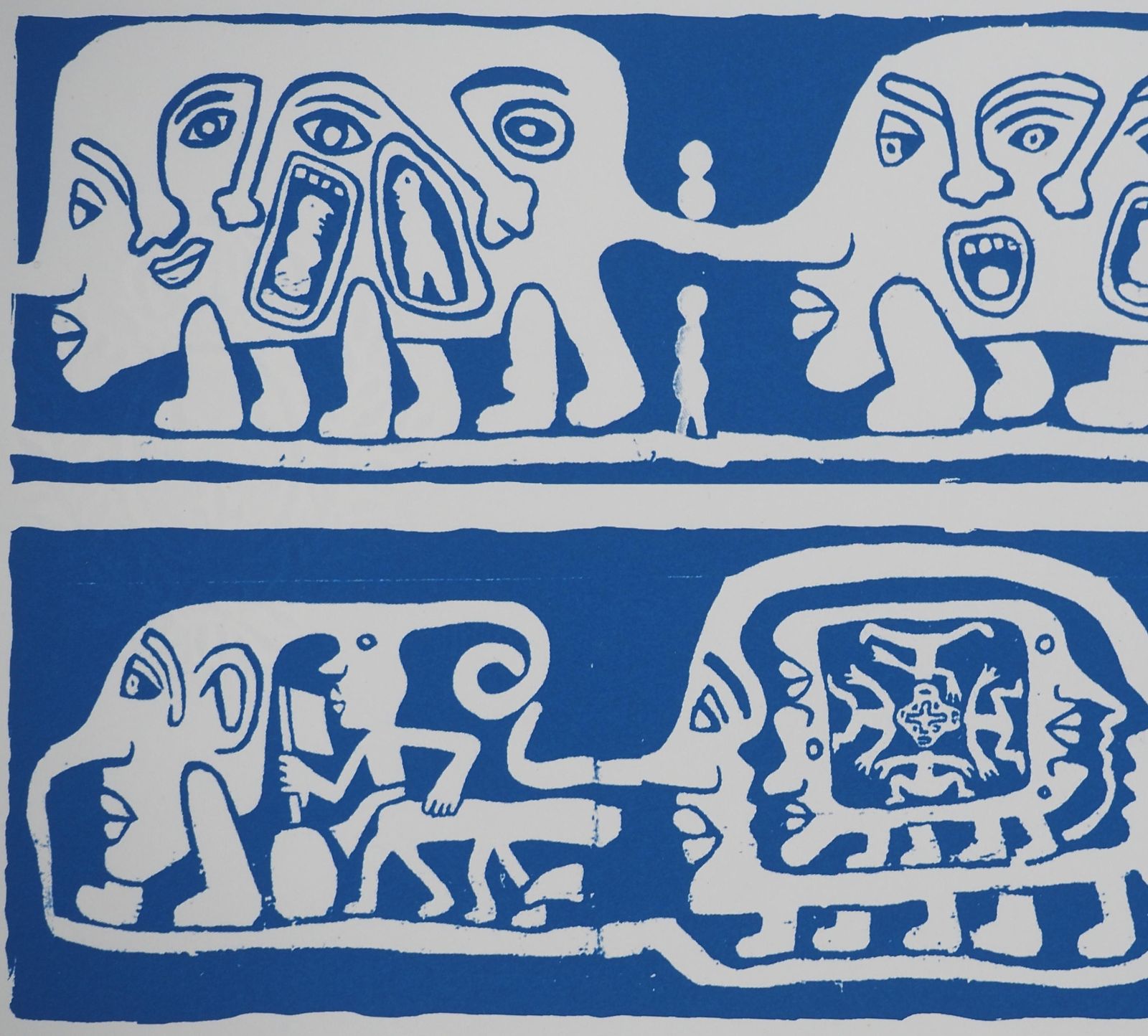 Yvon Taillandiercatitipede With Blue Faces   Original Handsigned Screen Print photo Art