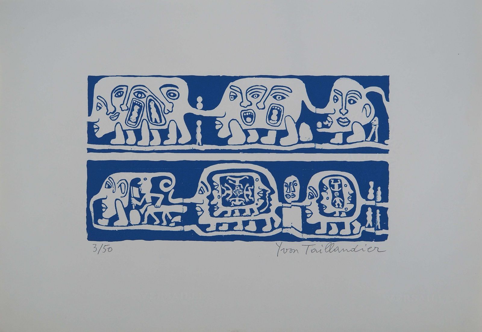 Yvon Taillandiercatitipede With Blue Faces   Original Handsigned Screen Print photo vinterior