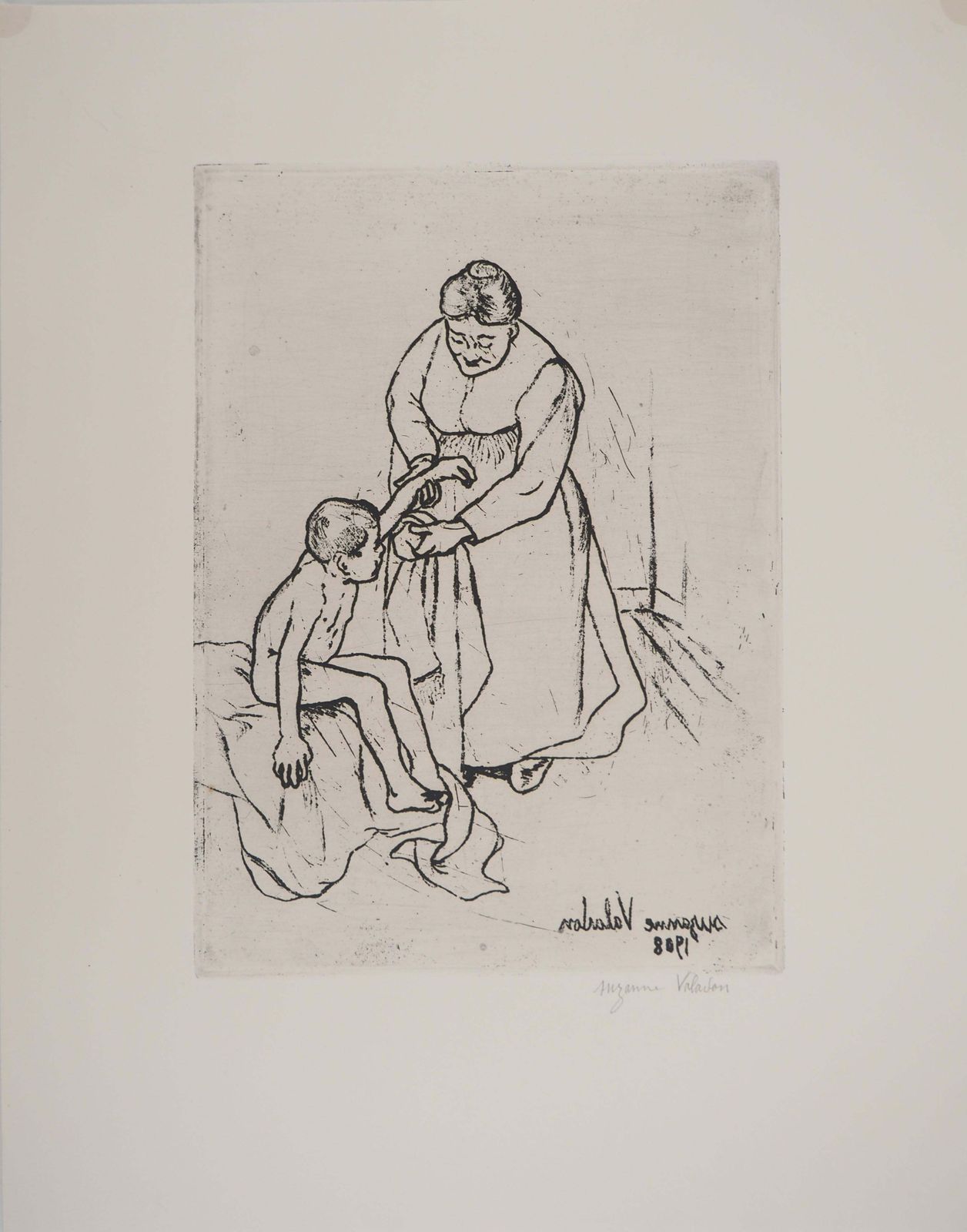 Suzanne Valadongrandmother And Child   Original Etching Signed (Petrides #E14)1932